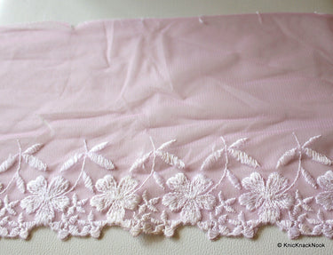 Pink Net Lace With White Flowers Embroidery Approx. 20cm wide - 030315L110